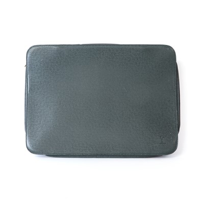 Lot 342 - A Louis Vuitton green taiga leather document case