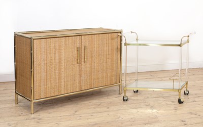 Lot 249 - A brass faux bamboo and wicker cabinet
