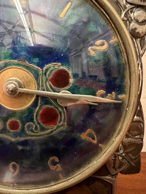 Lot 26 - A Liberty & Co. Tudric pewter and enamel mantel clock