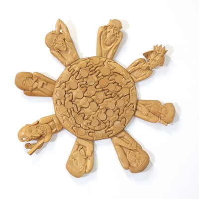 Lot 485 - A limewood carved Knights of the Round Table circular game