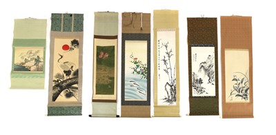 Lot 96 - A collection of seven Chinese and Japanese hanging scrolls