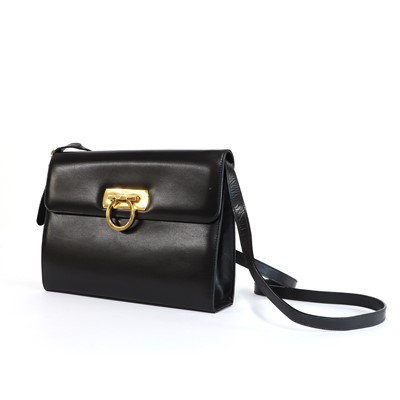Lot 305 - A Salvatore Ferragamo black leather shoulder bag