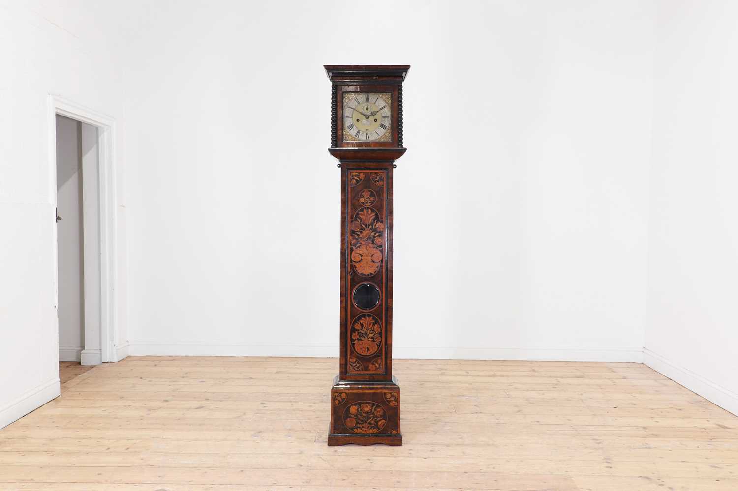 Lot 455 - A William and Mary oyster-veneered olive wood, walnut and marquetry longcase clock