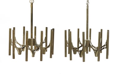 Lot 296 - A pair of chrome ten-branch ceiling lights