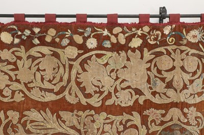 Lot 58 - A velvet, silk and metal thread appliqué and embroidered hanging