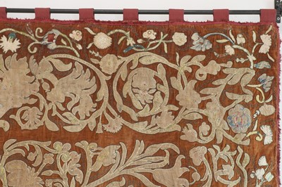 Lot 58 - A velvet, silk and metal thread appliqué and embroidered hanging