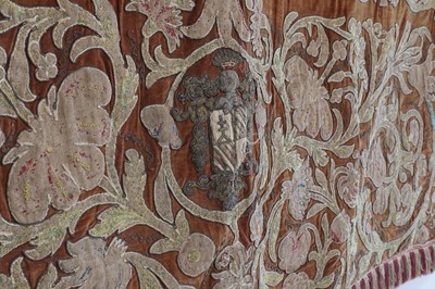 Lot 58 - A velvet, silk and metal thread appliqué and embroidered hanging