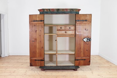 Lot 55 - A painted pine marriage cabinet