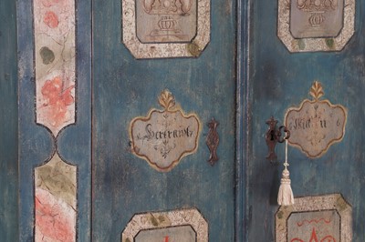 Lot 55 - A painted pine marriage cabinet