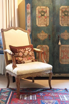 Lot 55 - A painted pine marriage cabinet