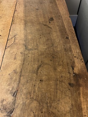 Lot 49 - A walnut and wrought iron table