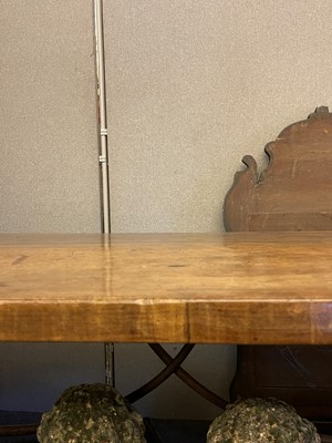 Lot 49 - A walnut and wrought iron table