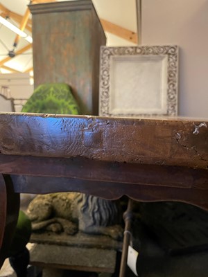 Lot 49 - A walnut and wrought iron table