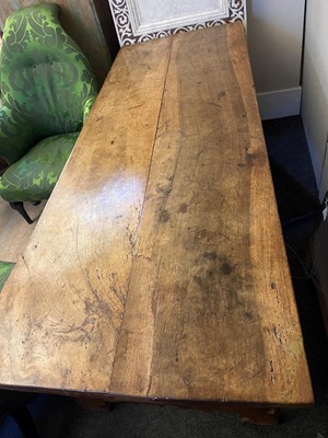 Lot 49 - A walnut and wrought iron table