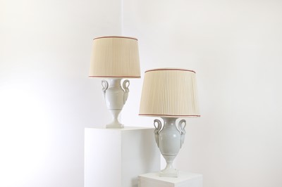 Lot 69 - A pair of Limoges blanc de Chine table lamps