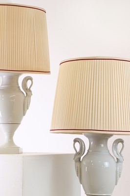 Lot 69 - A pair of Limoges blanc de Chine table lamps