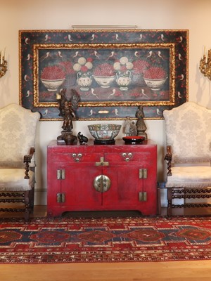 Lot 4 - A red-lacquered elm side cabinet