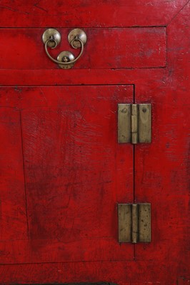Lot 4 - A red-lacquered elm side cabinet
