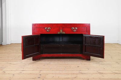 Lot 4 - A red-lacquered elm side cabinet