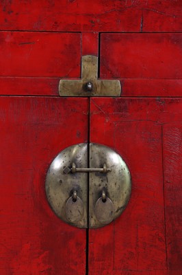 Lot 4 - A red-lacquered elm side cabinet
