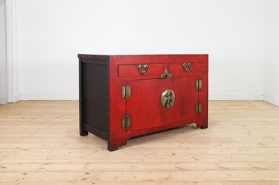 Lot 4 - A red-lacquered elm side cabinet