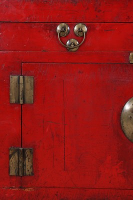 Lot 4 - A red-lacquered elm side cabinet