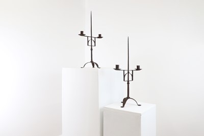 Lot 15 - A pair of wrought iron pricket candelabra