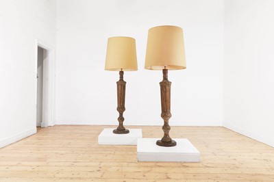 Lot 26 - A pair of painted wooden pilaster floor lamps