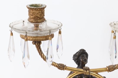 Lot 31 - A pair of Empire-style gilt and patinated bronze candelabra