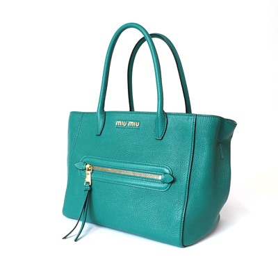 Lot 329 - A Miu Miu green leather shoulder tote