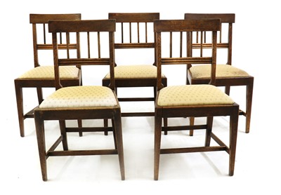 Lot 502 - A set of six Country Sheraton oak dining chairs
