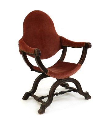 Lot 453 - A walnut Savonarola X framed chair
