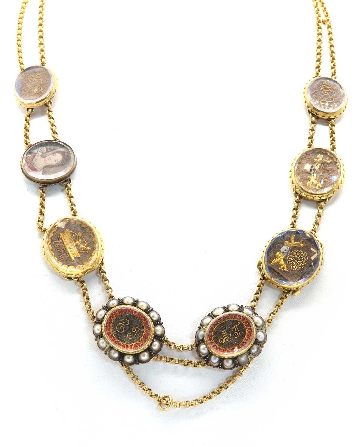 Lot 2 - A necklace composed of nine 17th and 18th century ‘Stuart crystal’ memorial slides