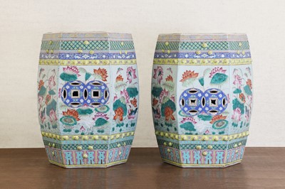 Lot 181 - A pair of Chinese famille rose garden seats