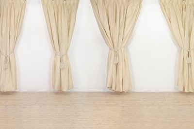 Lot 299 - Three pairs of gold silk curtains