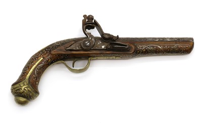 Lot 93 - A silver inlaid flintlock pistol