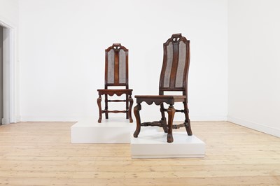 Lot 347 - A near pair of walnut side chairs