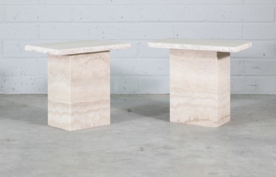 Lot 552 - A pair of contemporary travertine marble tables
