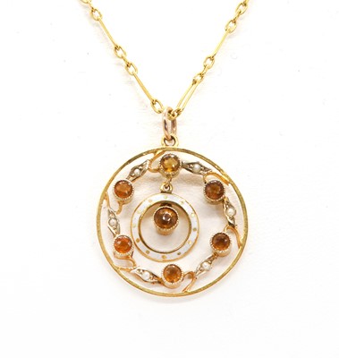 Lot 105 - An Edwardian citrine and split pearl pendant, c.1910