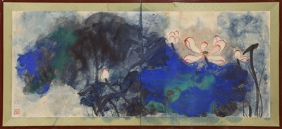 Lot 398 - A Chinese two-fold screen