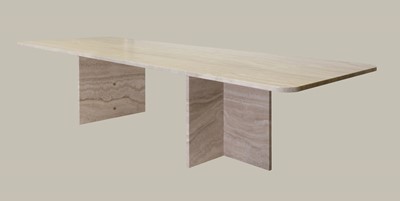 Lot 574 - A large travertine marble dining table