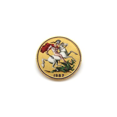 Lot 282 - An enamelled sovereign coin brooch
