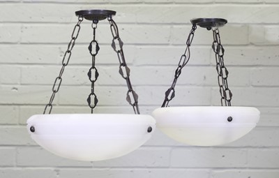 Lot 584 - A pair of Art Deco-style alabaster ceiling lights