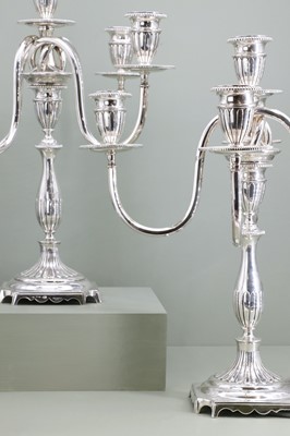 Lot 122 - A pair of silver five-light candelabra