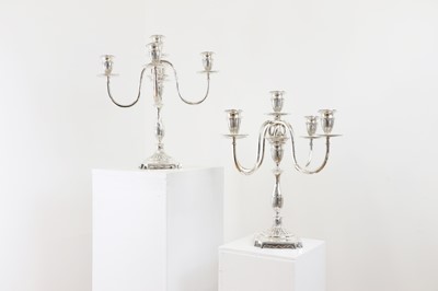Lot 122 - A pair of silver five-light candelabra