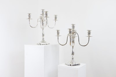 Lot 122 - A pair of silver five-light candelabra