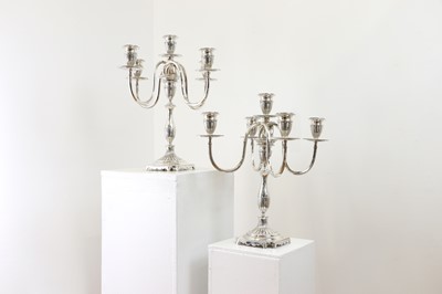 Lot 122 - A pair of silver five-light candelabra
