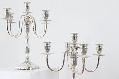 Lot 122 - A pair of silver five-light candelabra