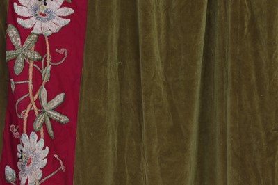 Lot 389 - A pair of velvet, cotton and silk embroidered curtains