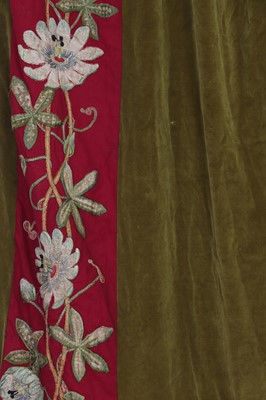 Lot 389 - A pair of velvet, cotton and silk embroidered curtains